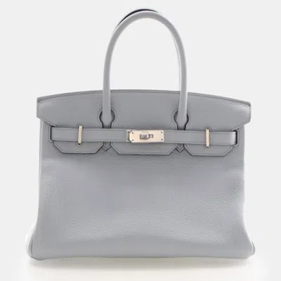 Pre-owned Hermes Bleu Pale Togo Birkin 30 In Gray