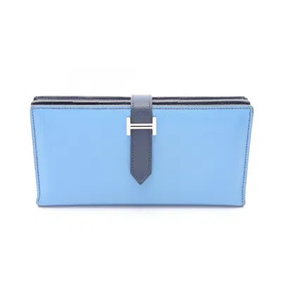 Pre-owned Hermes Bleu Saphir Blue Blue Paradise Navy Epsom Leather Long Wallet (bi-fold) () In Bleu Saphir, Blue, Blue Paradise, Navy