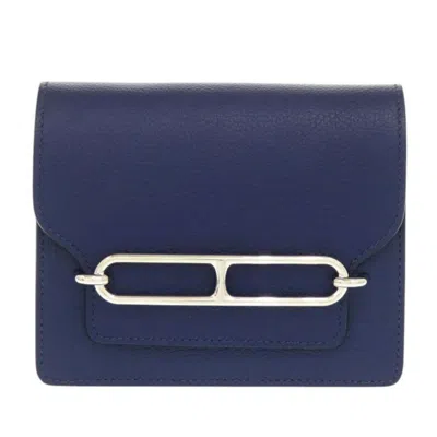 Pre-owned Hermes Bleu Saphir Blue Zephyr Evercalf Leather Coin Purse/coin Case ()