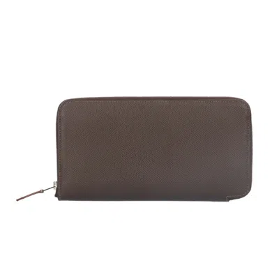 Pre-owned Hermes Bleu Saphir Ebene Epsom Leather Silk Long Wallet (bi-fold) () In Multi