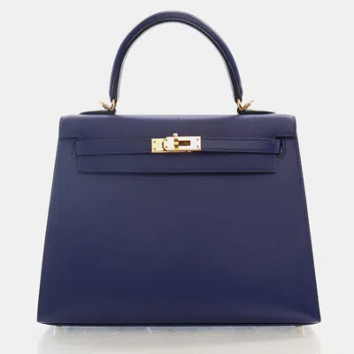 Pre-owned Hermes Bleu Saphir Epsom Kelly 25 Handbag In Blue