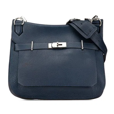 Pre-owned Hermes Bleu Saphir Navy Fjord Leather Shoulder Bag ()