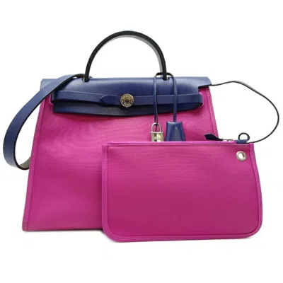 Pre-owned Hermes Bleu Saphir Navy Pink Toile Officier Shoulder Bag ()