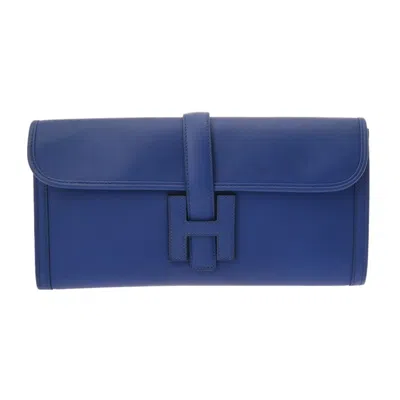 Pre-owned Hermes Bleu Saphir Swift Leather Clutch Bag () In Blue