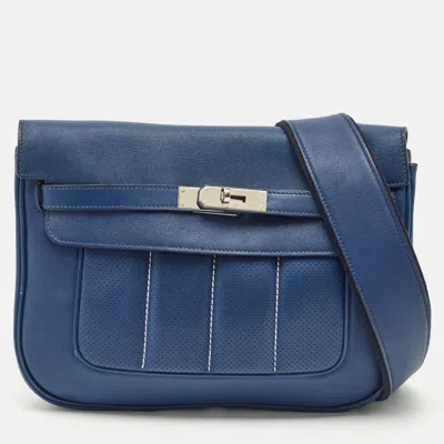 Pre-owned Hermes Bleu Saphir Swift Leather Palladium Finish Berline 28 Bag In Blue