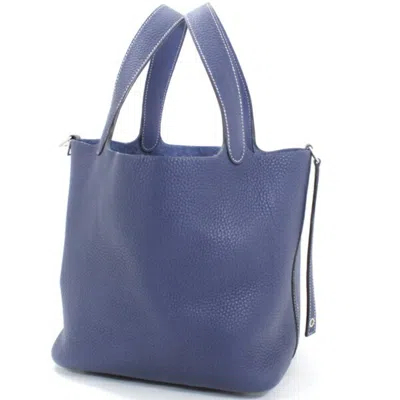 Pre-owned Hermes Bleu Saphir Taurillon Clemence Leather Handbag Tote Bag ()