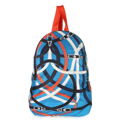 Pre-owned Hermes Bleu Zanibar Multicolor Cavalcadour Airsilk Backpack