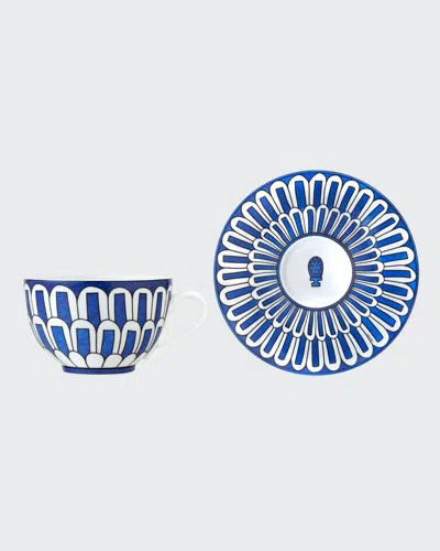 Pre-owned Hermes Bleus D'ailleurs Cup & Saucer