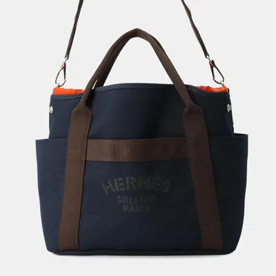 Pre-owned Hermes Bloom Sac De Pansage Navy/feu Canvas