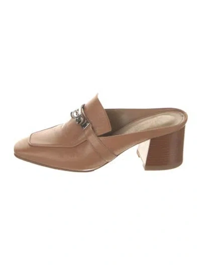 Pre-owned Hermes Blossom Leather Mules In Brown