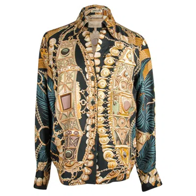 Pre-owned Hermes Blouse Terres Precieuses Annie Faivre Scarf Print Top 36 / 4 In Sand