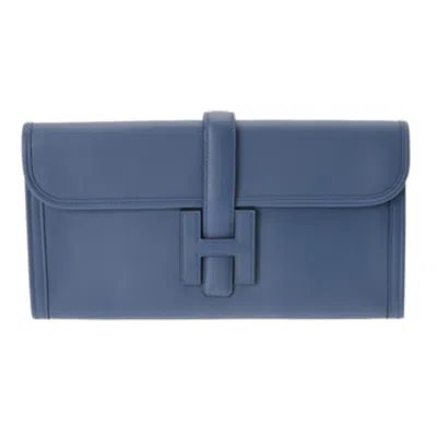 Pre-owned Hermes Blue Agate Swift Leather Clutch Bag ()