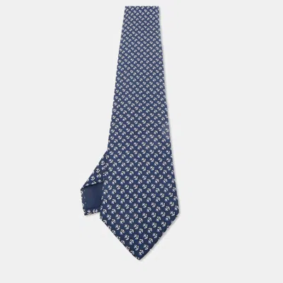 Pre-owned Hermes Hermès Blue Anchor Print Silk Traditional Tie