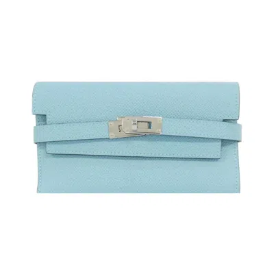 Pre-owned Hermes Blue Atoll Epsom Leather Long Wallet (bi-fold) ()