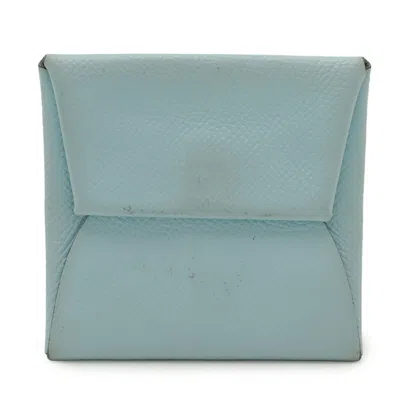Pre-owned Hermes Blue Atoll Mint Blue Epsom Leather Coin Purse/coin Case ()