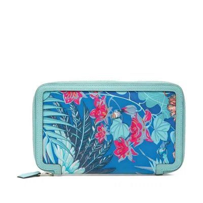Pre-owned Hermes Blue Atoll Pink Silk Epsom Leather Long Wallet (bi-fold) ()