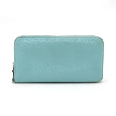 Pre-owned Hermes Blue Atoll Taurillon Clemence Leather Long Wallet (bi-fold) ()