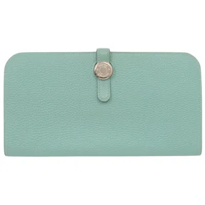 Pre-owned Hermes Blue Atoll Togo Leather Long Wallet (bi-fold) ()