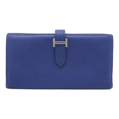 Pre-owned Hermes Blue Blue Electric Epsom Leather Long Wallet (bi-fold) () In Multi