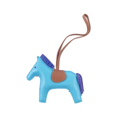 Pre-owned Hermes Blue Blue Electric Fauve Agneau Milo Handbag Charm () In Multi
