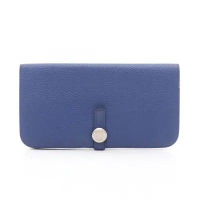 Pre-owned Hermes Blue Blue Electric Togo Leather Long Wallet (bi-fold) ()