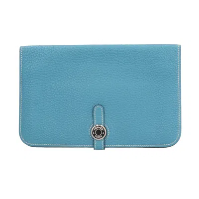 Pre-owned Hermes Blue Blue Jean Taurillon Clemence Leather Long Wallet (bi-fold) ()