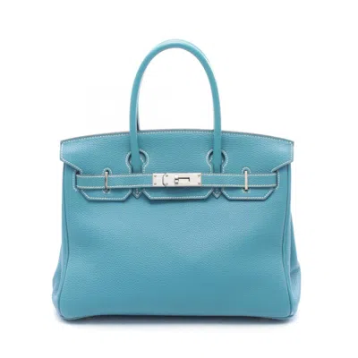 Pre-owned Hermes Blue Blue Jean Togo Leather Handbag ()