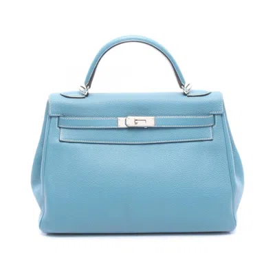 Pre-owned Hermes Blue Blue Jean Togo Leather Handbag () In Blue, Blue Jean