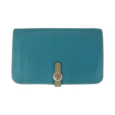 Pre-owned Hermes Blue Blue Jean Togo Leather Long Wallet (bi-fold) ()
