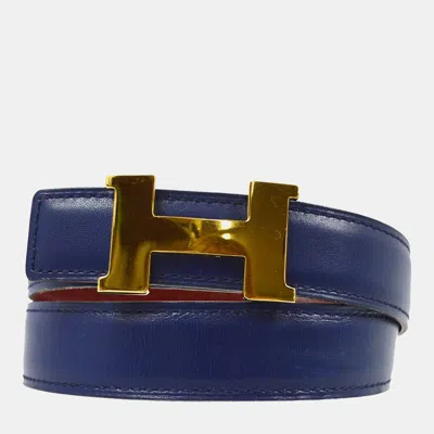 Pre-owned Hermes Blue Box Calf Constance Reversible Small Belt