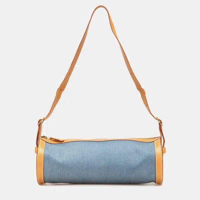 Pre-owned Hermes Blue Brown Denim And Calfskin Sac Doremi 33