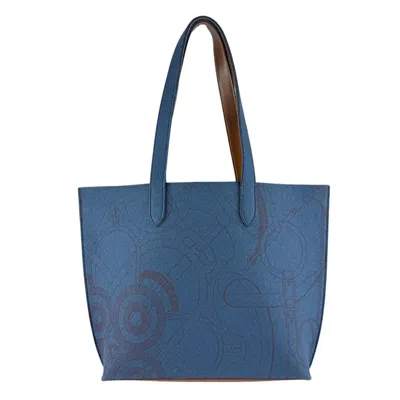 Pre-owned Hermes Blue Brown Felt Leather Shoulder Bag Tote Bag () In Multi