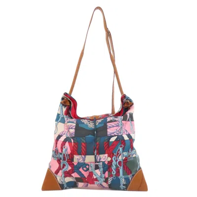 Pre-owned Hermes Blue Brown Multi-color Pink Silk Shoulder Bag ()