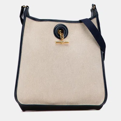 Pre-owned Hermes Blue Brown Toile H And Barenia Vespa Pm