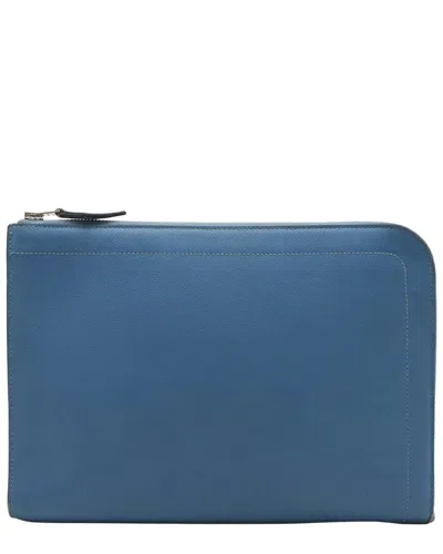 Pre-owned Hermes Hermès Blue Calfskin Evercolor Clutch Business Bag (authentic Pre-loved)