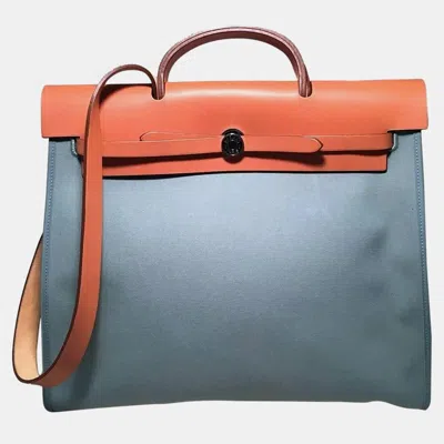 Pre-owned Hermes Blue Canvas Toile Herbag Tote