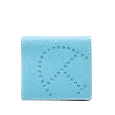 Pre-owned Hermes Blue Celeste Chevre Myzore Leather Wallet (bi-fold) ()