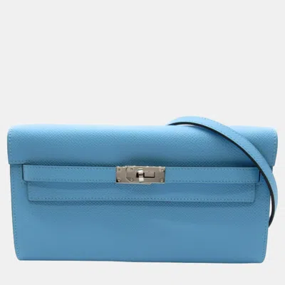 Pre-owned Hermes Blue Celeste Epsom Leather Kelly Handbag