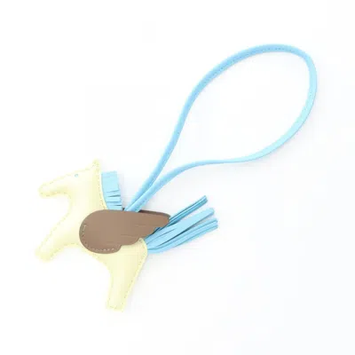 Pre-owned Hermes Blue Celeste Etoupe Yellow Swift Leather Agneau Milo Handbag Charm () In Multi