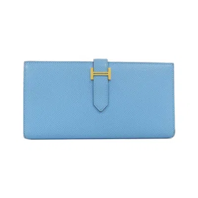 Pre-owned Hermes Blue Celeste Soufre Vert Epsom Leather Long Wallet (bi-fold) ()