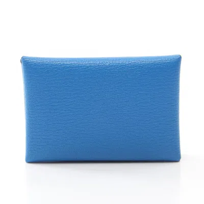 Pre-owned Hermes Blue Chevre Leather Coin Purse/coin Case ()
