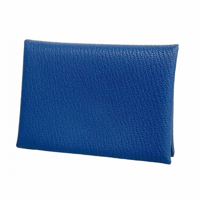 Pre-owned Hermes Blue Chevre Leather Coin Purse/coin Case ()
