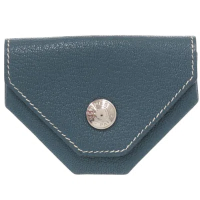 Pre-owned Hermes Blue Chevre Leather Coin Purse/coin Case ()