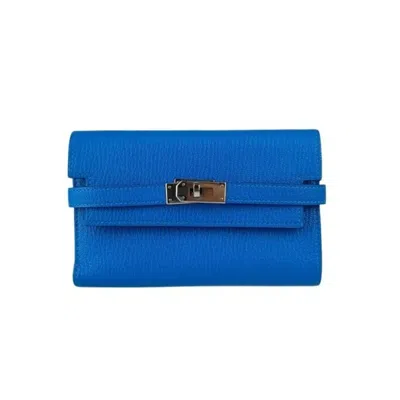 Pre-owned Hermes Blue Chevre Leather Coin Purse/coin Case ()