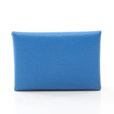 Pre-owned Hermes Blue Chevre Leather Coin Purse/coin Case ()