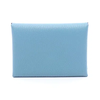 Pre-owned Hermes Blue Chevre Leather Leather Coin Purse/coin Case ()