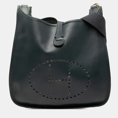 Pre-owned Hermes Blue Clemence Evelyne Gm