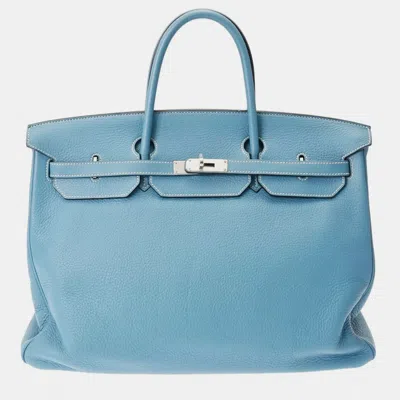 Pre-owned Hermes Blue Clemence Leather Birkin Handbag