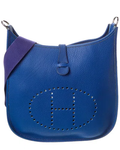 Pre-owned Hermes Hermès Blue Clemence Leather Eveylne Gm (authentic )
