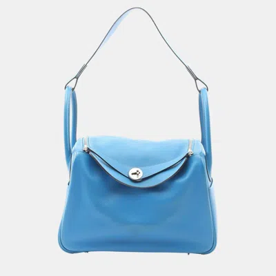 Pre-owned Hermes Blue Clemence Lindy 30